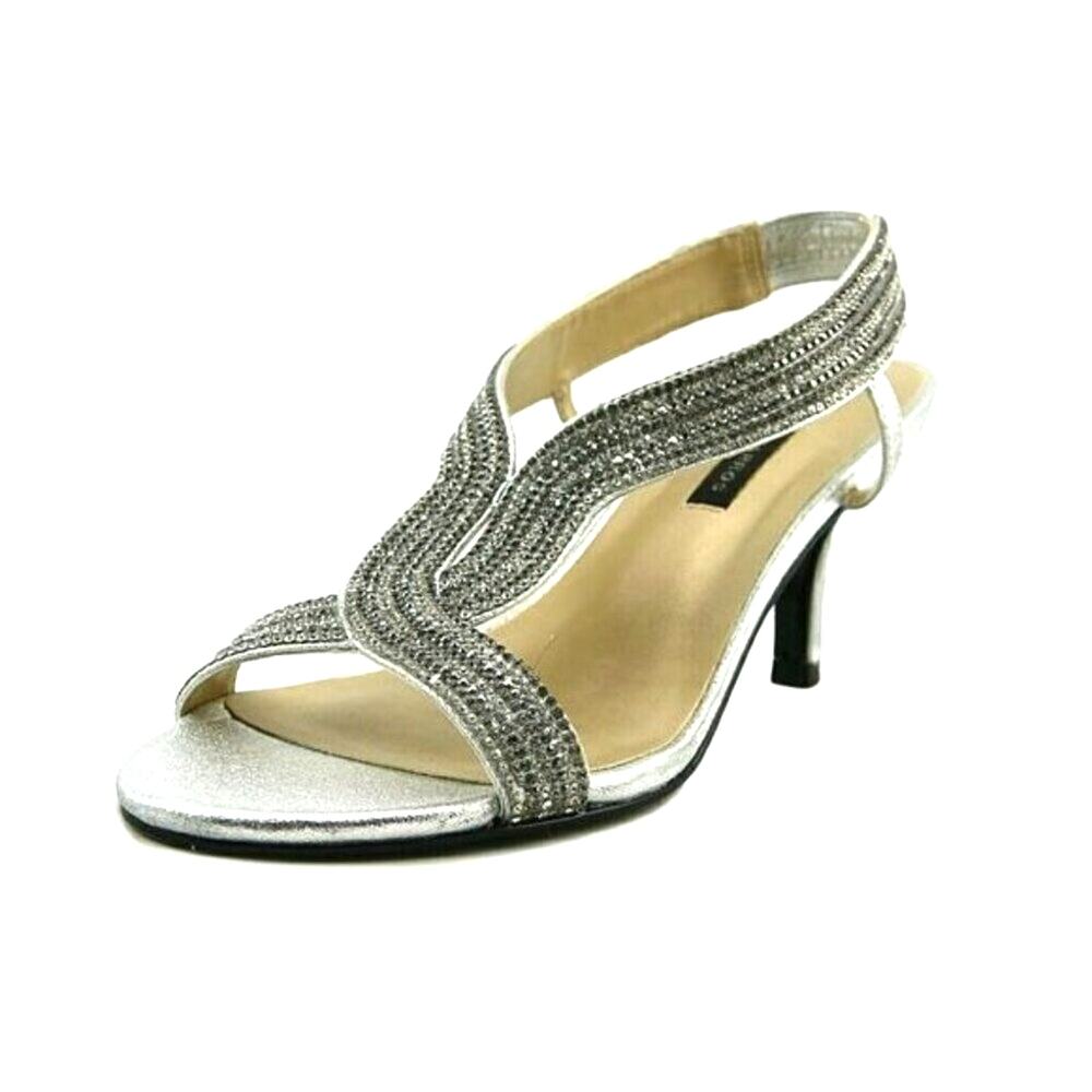 Caparros Zorro Rhinestone T-Strap Heels Women’s 9B Silver Slingback Sandals